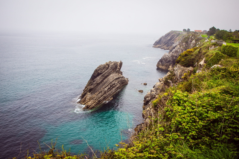 travel, water, no people, natural, stack rock, europe, green, cliff, coastline, sea, llanes, spain, outdoor, rock, beauty in nature, rock formation, blue
