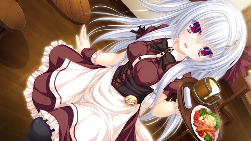 bow, 1080P, corset, red, mikagami, whirlpool, drink, mana, eyes, onose, waitress, food, hair, gray, mamizu, game, nasty, long, ribbons, justy