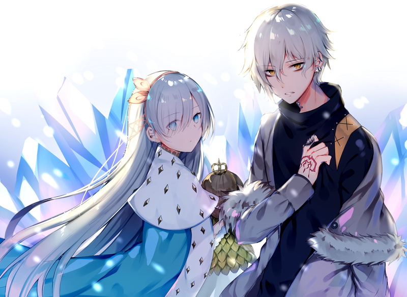 girls, Anime, women, caster, day, fate grand order, front view, boys, real people, people, childhood, males, celebration, lifestyles, two people, anime boy