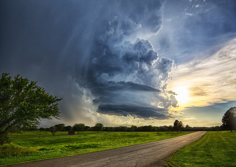 clouds, field, trees, 4K, road, weather, amazing