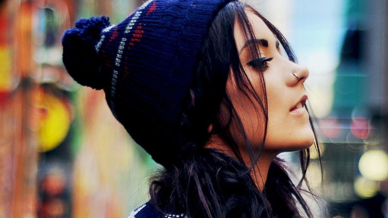 1080P, danielle mansutti, pierced nose, women, weather, wool, faces, danielle, hd, hat, nordic pattern, hats, mansutti