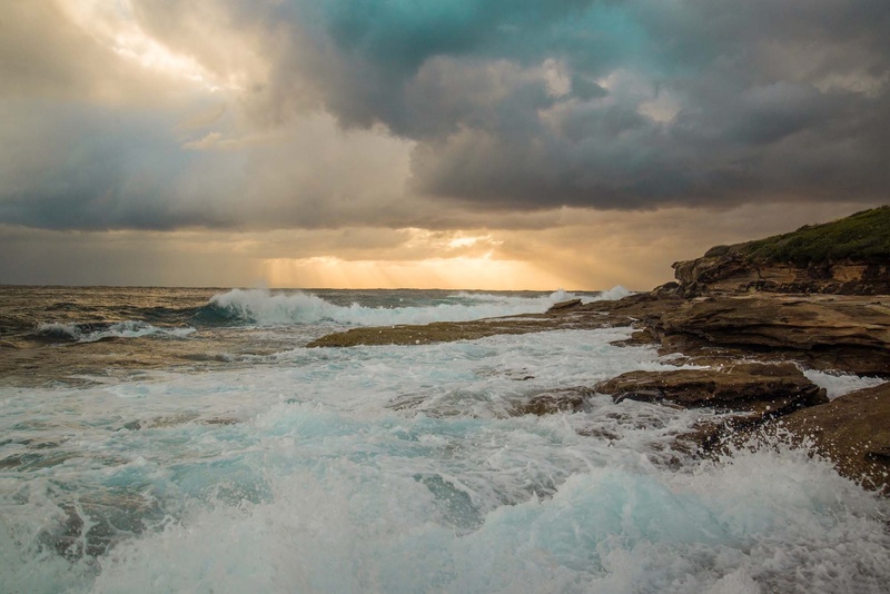 coast, coastline, water, outdoors, sea, rocks, waves, cloud - Sky, rock - Object, sunset, shore, horizon over water, power in nature, landscape, land, no people