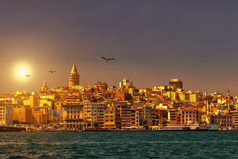 photo, birds, Sunset, high, water, HD, 2K, Turkey, Istanbul, rise, building, flying, body
