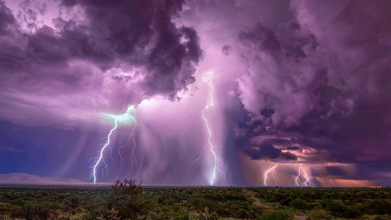 aggression, lightning, field, sign, warning sign, outdoors, storm, purple, purple storm, bad weather, power, communication, environment, dramatic sky, stormy