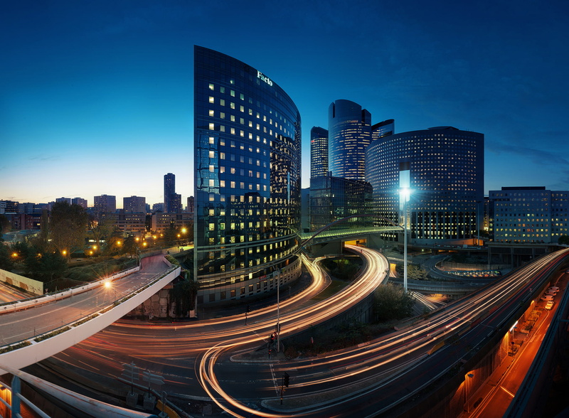 laminated, financial district, the city, overpass, cityscape, office building exterior, transportation, Paris, building exterior, the evening, 1080P, city street