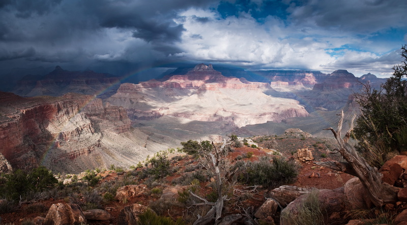 sky, rain, storm, tranquility, solid, rock, dramatic landscape, cloud - sky, landscape, no people, beauty in nature, arid climate, grand canyon, travel destinations