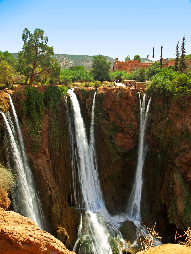beauty in nature, outdoors, travel destinations, morocco, building, scenery, 2K, flowing water, no people, natural, tranquil, motion, day, architecture