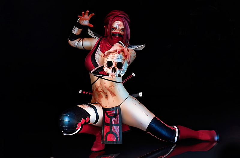 skull, 1080P, black background, blood, CGI, artwork, fantasy girl, render, simple background
