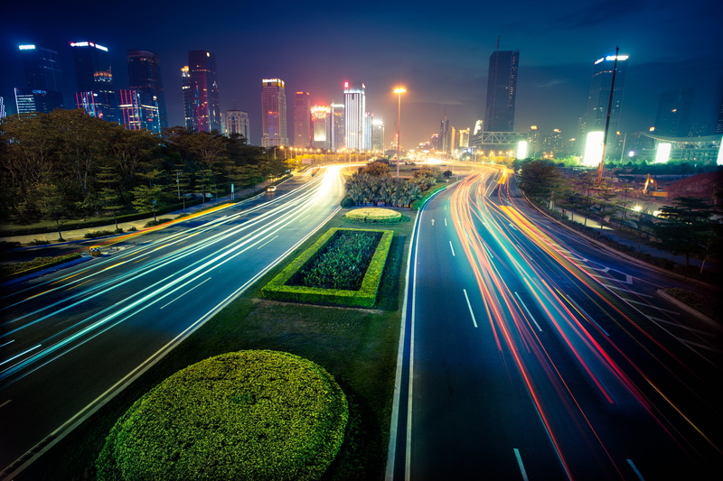 mode of Transport, dusk, night, travel, city, china - East Asia, abstract, office Building, architecture, twilight, shanghai, blue, car, lighting Equipment