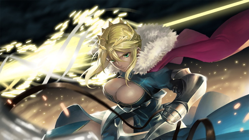 Saber, FateStay Night: Unlimited Blade Works, crown, FateGrand Order, 720P, armor, weapon, cleavage