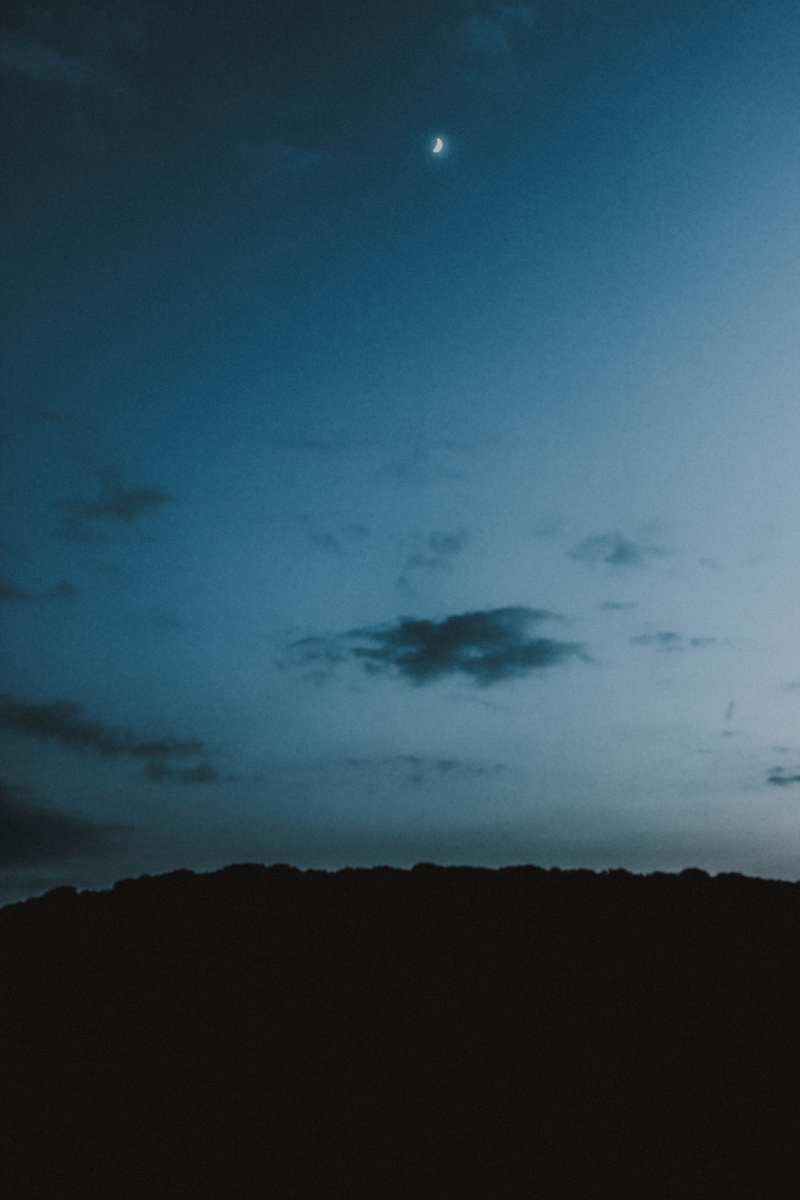 silhouette, daytime, cloud - Sky, night, beauty In Nature, grain, cloudy, cloudscape, folk, sky, weather, indie, crescent, hill, blue, backgrounds, sunset
