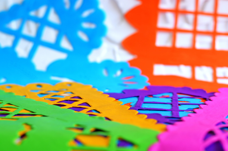 indoors, cut, decoration, colored background, studio shot, traditional, blue, party, red, paper, culture, dead, mexico, backgrounds, focus on foreground