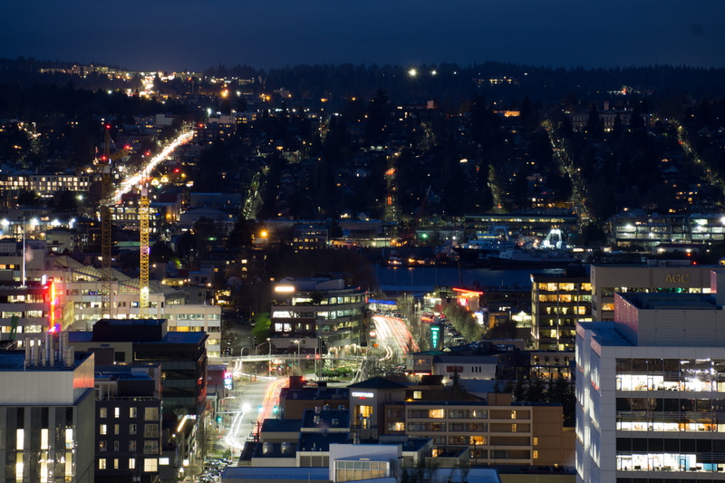 night, city, seattle, built structure, city life, united states, architecture, lake, urban skyline, mont, office building exterior, building, south lake union