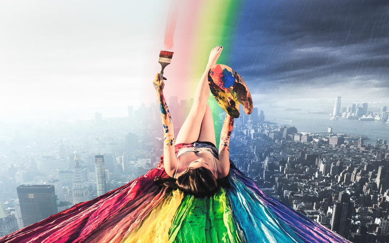 2K, Rainbow, girl, 4k, paint, wallappar, HD, 8k