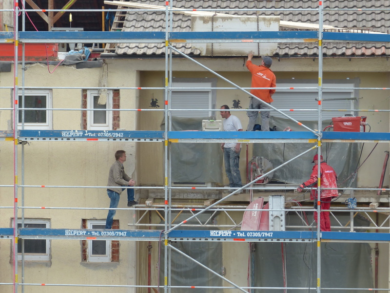 railing, house construction, cooperation, people, architect, working, development, site, standing, conversion, building, side view, 4K, work, full length