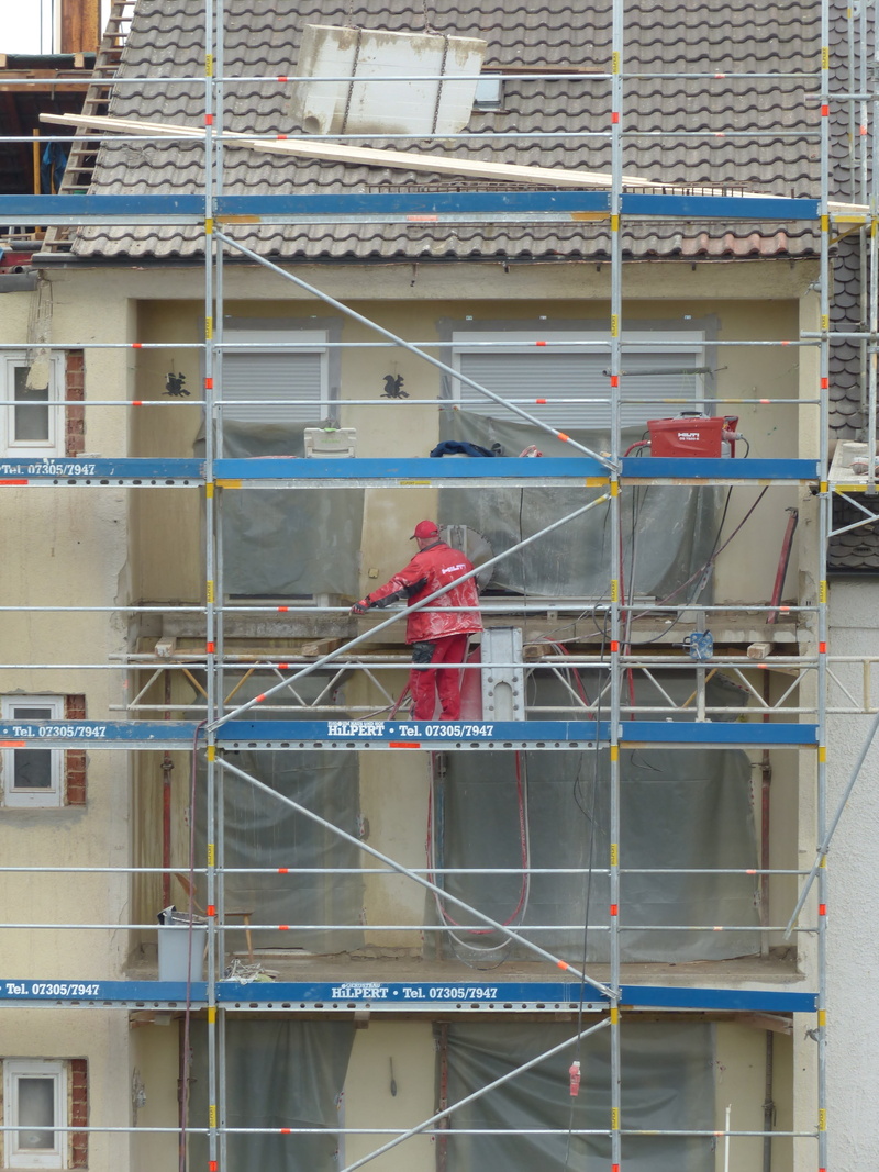 work, incomplete, renovation, red, site, cultivation, craftsmen, residential district, construction industry, development, scaffolding, 4K, construction