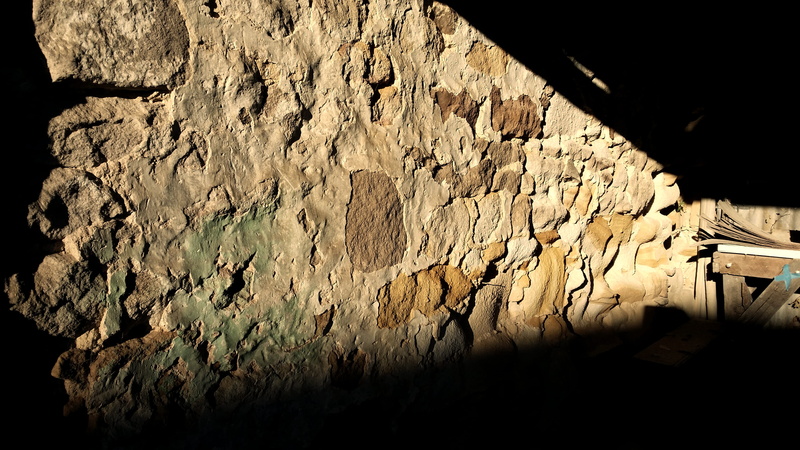 solid, close-up, wall, shadow, wood, crumbling, day, mottled, nature, heritage, rock - object, textured, old, shadows, architecture, brown, green, no people