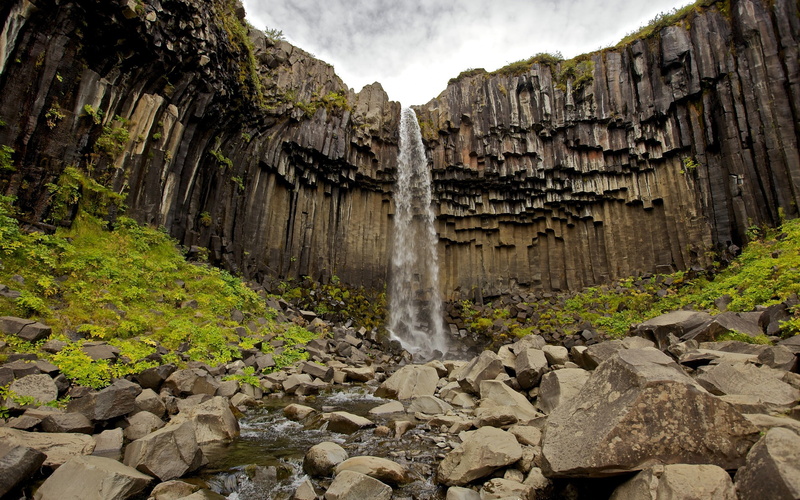 day, iceland, rock formation, formation, flowing water, motion, scenics - nature, non-urban scene, nature, 2K, flowing, water, physical geography, svartifoss
