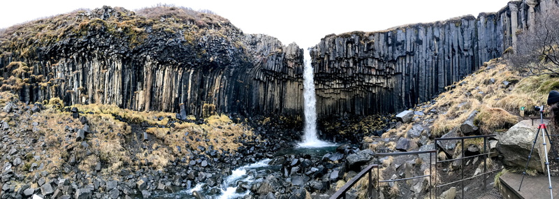 black, water, rock - object, mountain range, tree, stream, 8K, rock formation, vegetation, waterfalls, land, panoramic, plant, sea, svartifoss trail, mountain