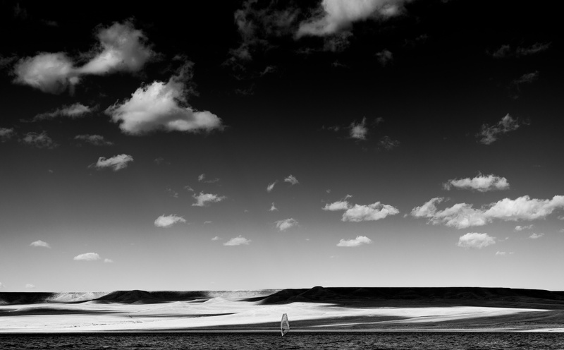 Black, Black and White, travel destinations, Surfing, sea, White, Silhouette, beach, scape, Mark, Wind, Kites, day, Wyoming, tranquility, cloud - sky, sky