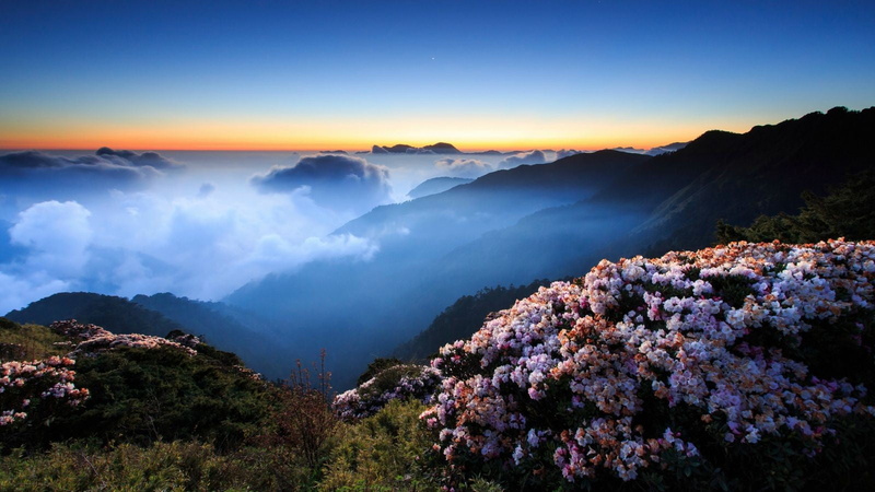 cloud - sky, mountain range, mountain peak, idyllic, sky, nature, land, green, mist, tranquil scene, landscape, environment, mountain, sunset, mountains
