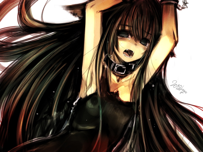 original, eyes, bondage, long, collar, hair, brown, ears, tears, kotoba, noriaki, fang, 1080P, animal, black