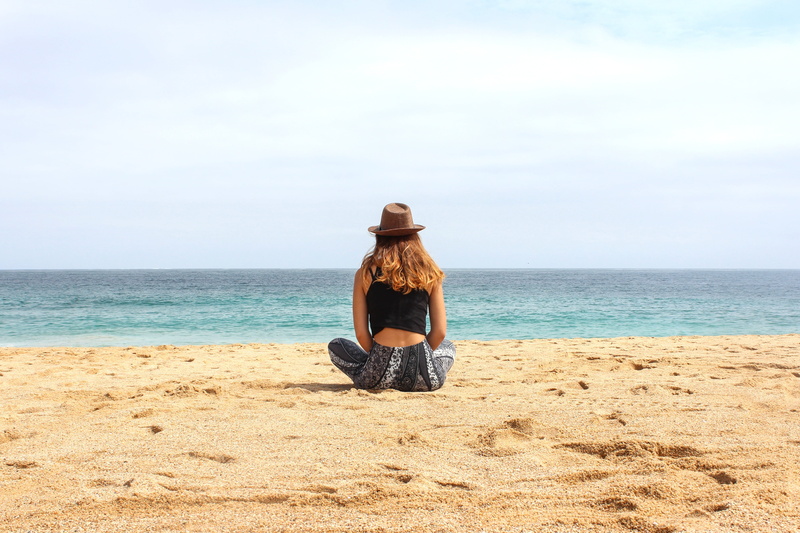 seashore, sea, black, daytime, tranquility, hat, caucasian Ethnicity, tank, water, summer, females, top, beauty in nature, looking at view, day, 4K, scenics - nature