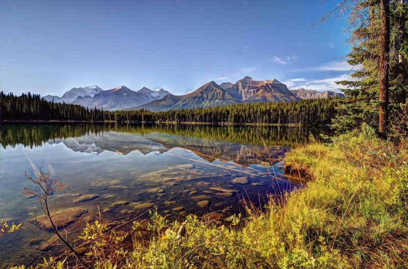4K, lake, canada, national, banff, reflection, herbert, mountains, alberta, park