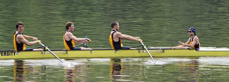 workout, boat, day, yellow, togetherness, exercise, teamwork, canoe, activity, group of people, fitness, riding, oar, four, people, young adult, adult