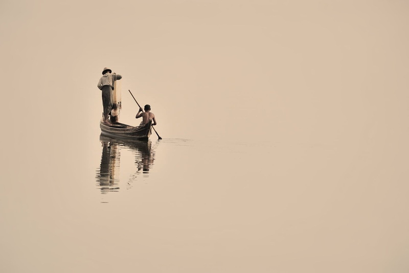 Lake, sky, People, River, two people, women, Fisherman, 1080P, Boat, cooperation, water, teamwork, adult, copy space, nature, togetherness, full length