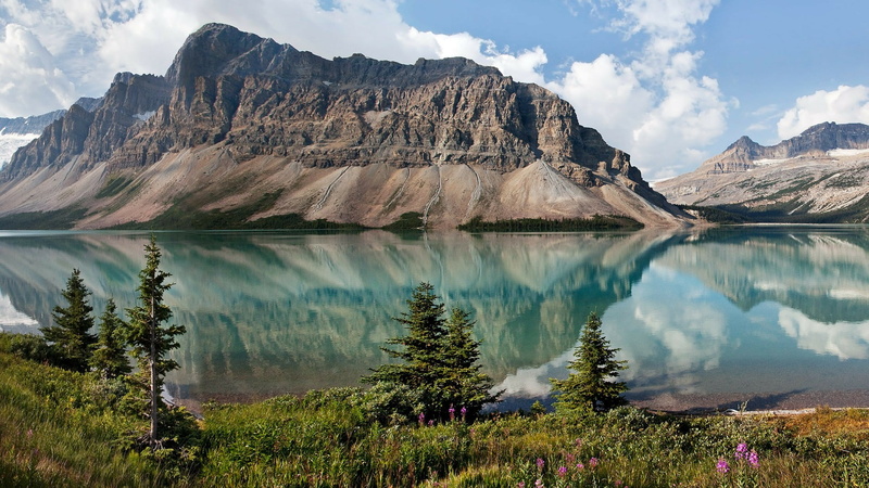 idyllic, lake, banff national park, tranquil scene, wilderness, mountain, nature, 1080P, crowfoot mountain, no people, landscape, cloud - sky, sky, mountain range