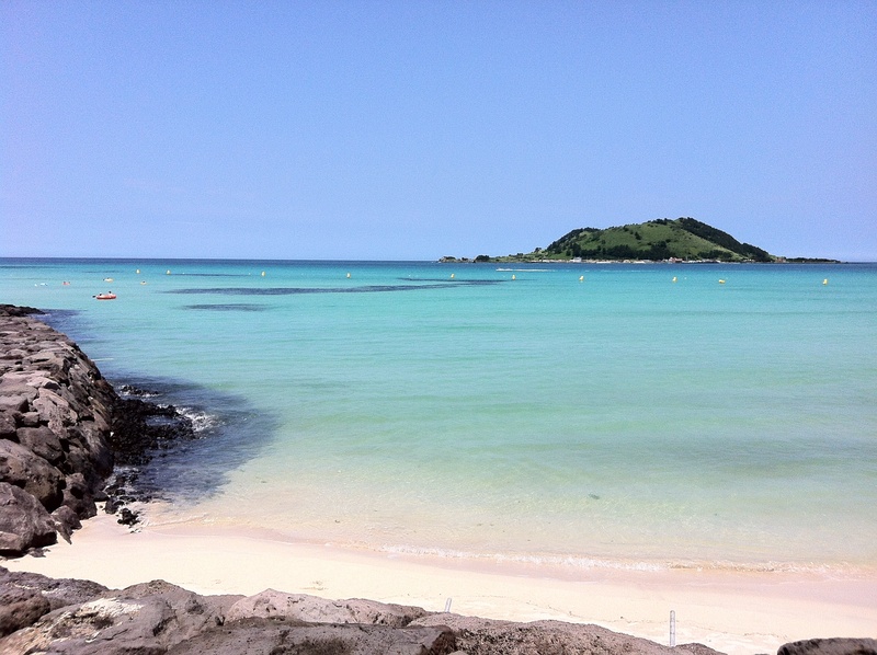 horizon over water, turquoise colored, blue, sea, scenics - nature, land, jeju, outdoors, day, rock, beach, jeju sea, tranquility, clouds, copy space, 2K