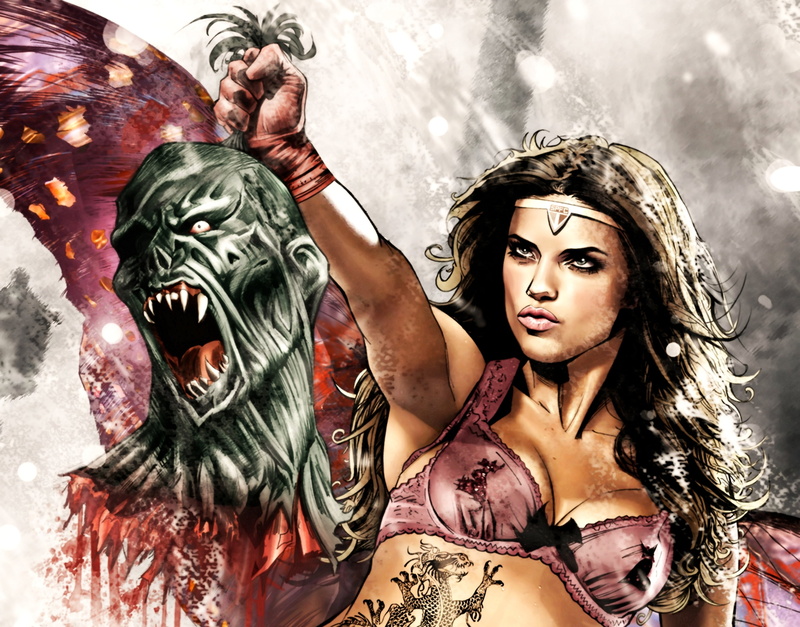  the severed head of the monster, tattoo dragon, digital, representation, head, costume, young women, beautiful woman, young adult, creativity