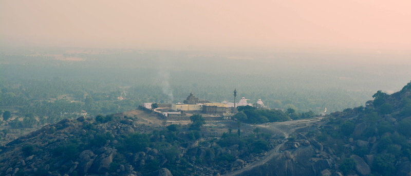 environment, outdoors, nature, day, top-view, building exterior, cityscape, mountain, arial, high angle view, temple, land, tree, hot-day, shravanabelagola
