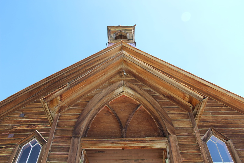 architecture, town, sky, clear sky, wood, no people, building, far west, bodie village, shape, roof, frozen time, old church, brown, nature, blue, church