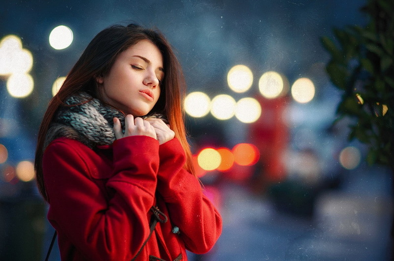 Delaia Gonzalez, model, coats, red coat, portrait, 480P, women, brunette