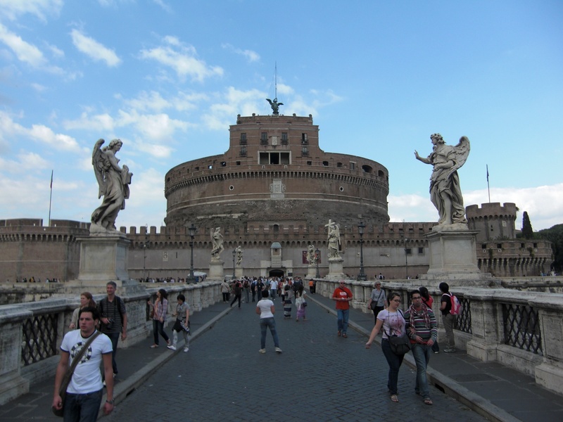 representation, the past, facade, romans, art and craft, castel santangelo, sky, bridge, tourism, large group of people, men, downtown, bridge of angels
