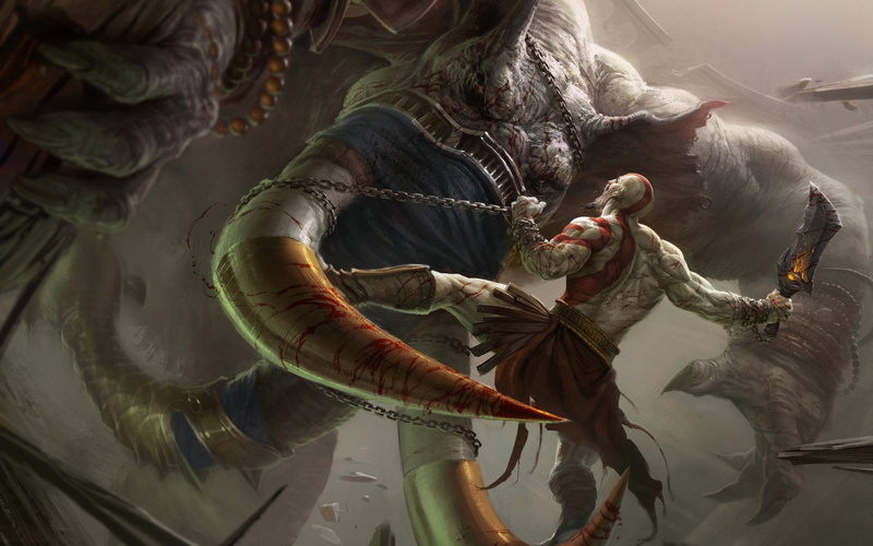 group of animals, day, God of War, animals in the wild, two animals, real people, reflection, 1080P, art and craft, holding, God Of War: Ascension, mouth open