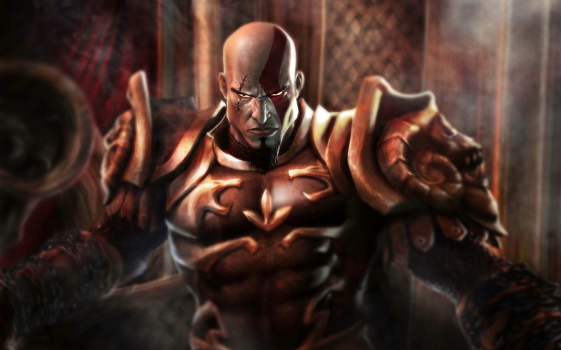 war, close-up, ancient, representation, indoors, concepts And Ideas, front view, architecture, human representation, male likeness, God Of War II, strength