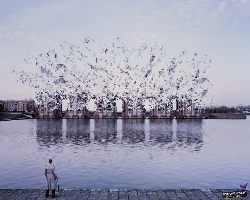 construction, old people, explosion, 1080P, digital art, building, dispersion