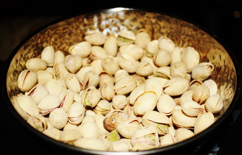 pistachio, high angle view, nut, healthy eating, abundance, salty, ready-to-eat, saucepan, food and drink, selective focus, indoors, no people, close-up
