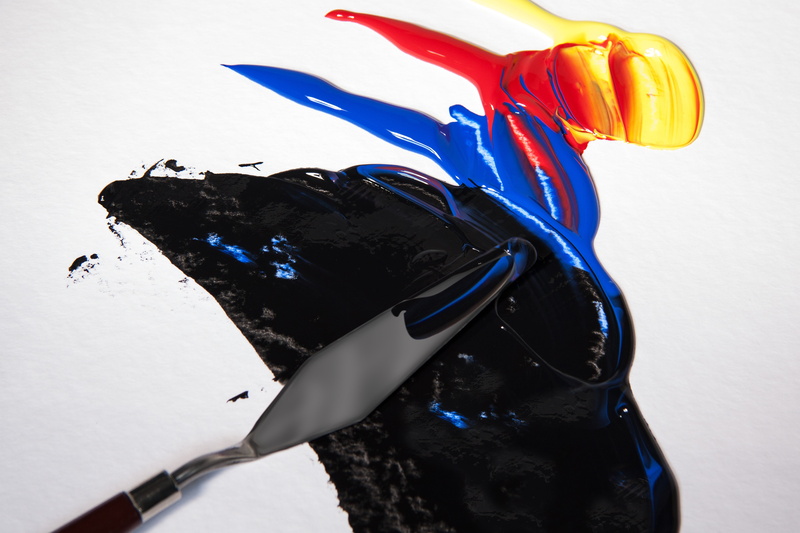 soluble in water, art, paint, artist paints, flag, low angle view, spatula technique, clothing, blue, nature, representation, indoors, art and craft, multi colored