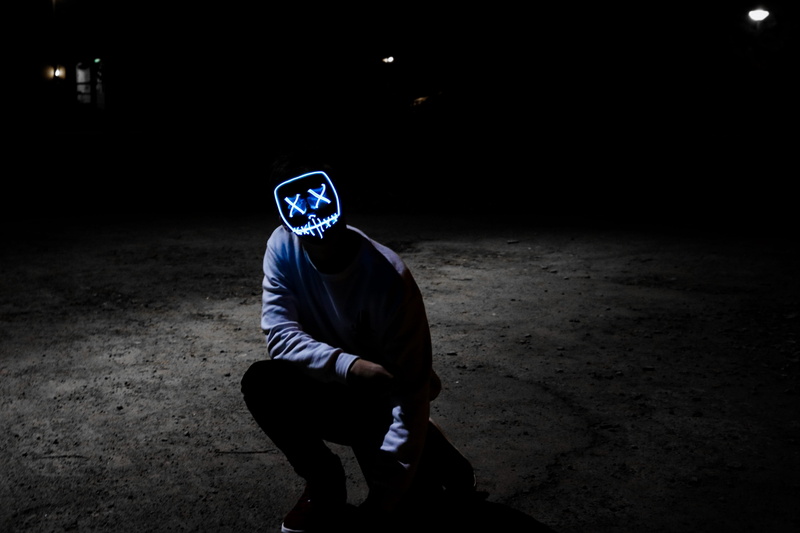 young adult, hood - clothing, lifestyles, 5K, surface, marshmellow, clothing, mask, males, front view, night, men, illuminated, obscured face, full length
