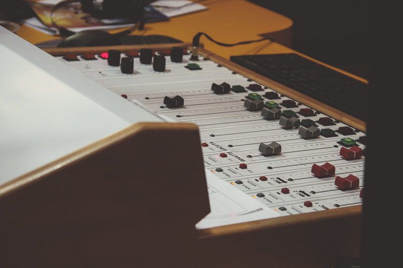 produce, control, sound recording equipment, audio, audio Equipment, high angle view, technology, close, sound, indoors, recording, selective focus, brown