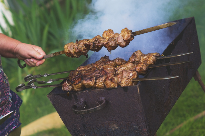 barbecue, on the nature, day, hand, barbecue grill, summer, mangal, skewers, fried meat, unrecognizable person, outdoors, one person, frying, finger, real people
