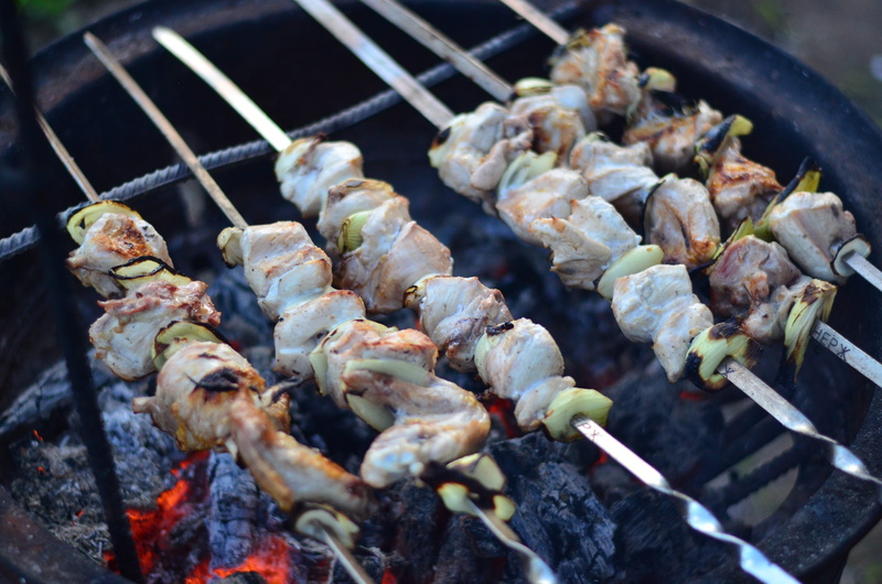 smoke - physical structure, fried, no people, healthy eating, freshness, preparation, still life, barbecue grill, skewer, day, outdoors, temptation, preparing food