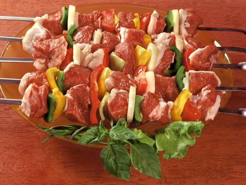 meal, Skewer, Meat, food and drink, ready-to-eat, leaf, freshness, wellbeing, chopped, still life, Fresh, Vegetables, arugula, vegetable, pork, processed meat