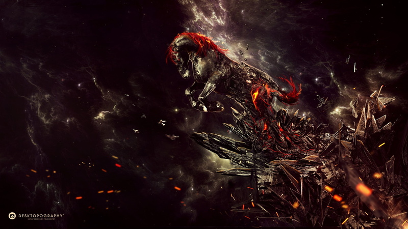 horses, Fire, animals, 2K, x, hell, hd, artwork, art, creative