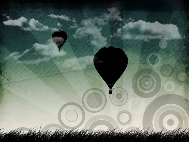 digital art, field, mid-air, circle, area, hot air balloons, day, digital composite, plant, sky, outdoors, transparent, cloud - sky, rug, nature, flying