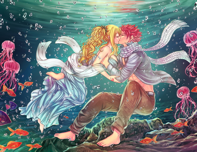 art and craft, water, no people, full length, creativity, Lucy Heartfilia, multi colored, Anime, vertebrate, clothing, sea, NaLu (Fairy Tail), motion, underwater